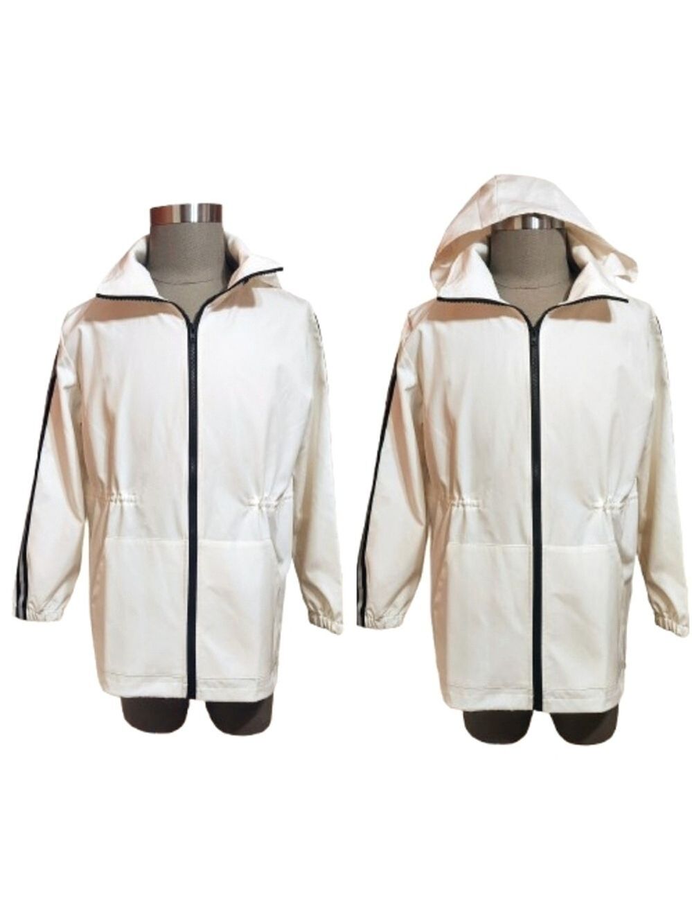 New B White Hooded Rain Windbreaker Jacket 2X Large